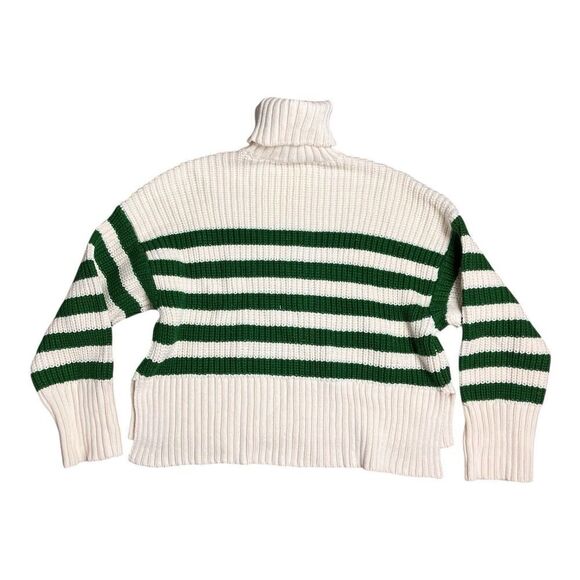 Madewell Sweater Womens‎ M Cream Ribbed Green Striped Wide Turtleneck NO064 - Picture 12 of 14